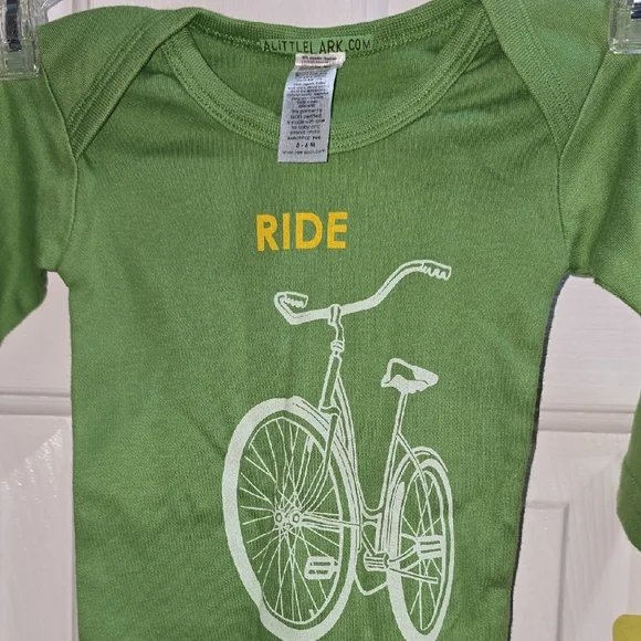 ALittleLark Green Bicycle Print Onesie Baby Size 3-6M - Picture 3 of 8
